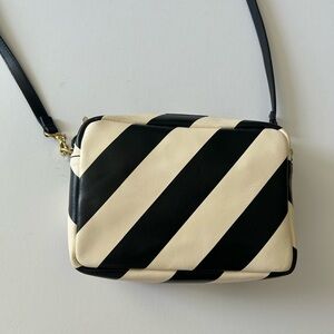 Clare V Black and Cream Striped Crossbody Bag